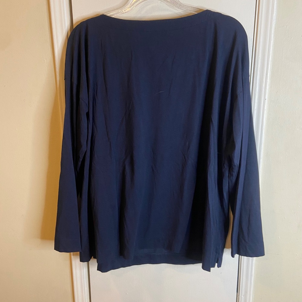 J. Jill Luxe Supima Forward-Seam Tee Navy Blue Long Sleeve Boat Neck Top Large